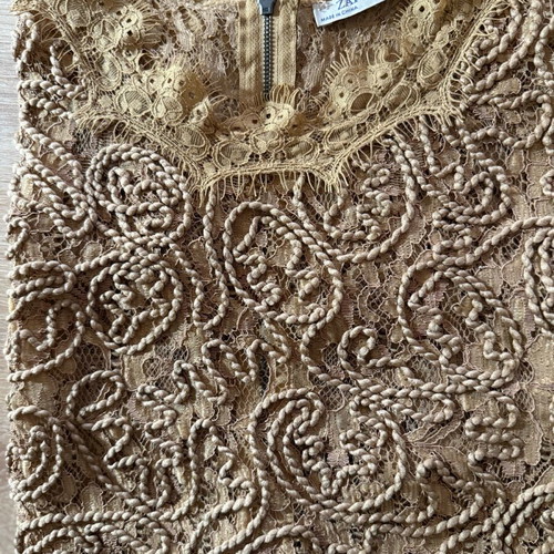 Zara women's lace transparent blouse large like new, beige-gold