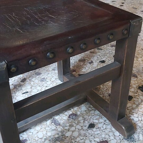 Chairs set of 2 made of solid walnut wood with genuine calf leather like new