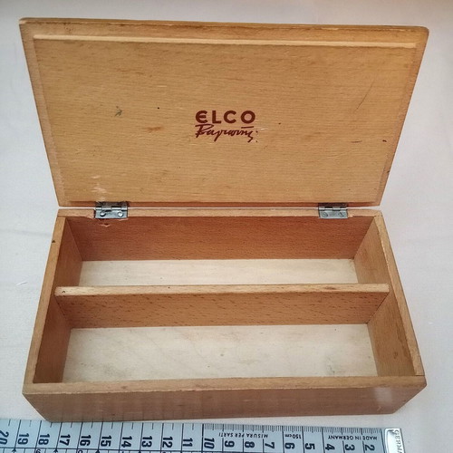 Vintage wooden box ELCO Vagiwnis used, 1970s promotional case