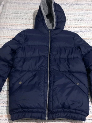 Benetton boys' jacket dark blue with fur lining, like new, size 13-14 years