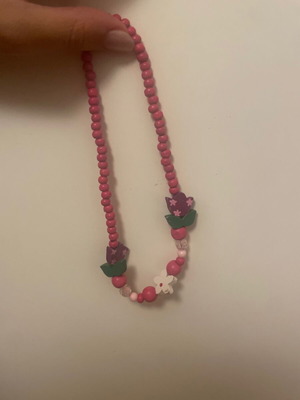 Necklace for girl fuchsia with flowers and children's beads new