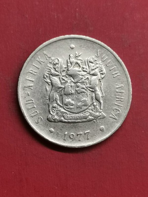 South Africa 20 Cents Coin 1977 used, nickel