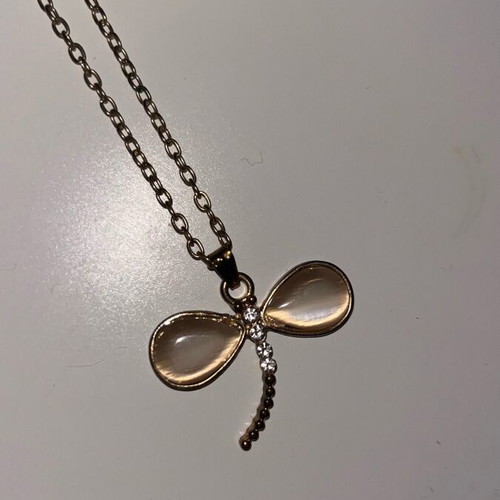 Dragonfly pendant new, gold color with diamond detail