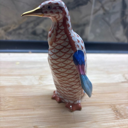 Herend Hungary Waddling Penguin Porcelain Figure Rust Fishnet 11.5cm new
