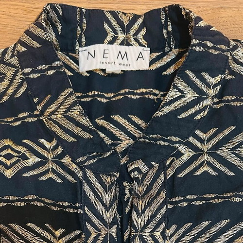NEMA Resort Wear dress black with gold embroidery, M