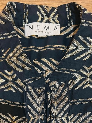 NEMA Resort Wear dress black with gold embroidery, M
