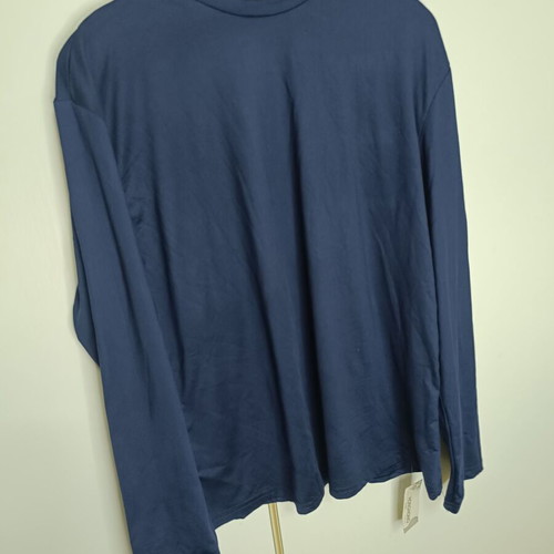 Navy Blue Mock-Neck Top new in minimal line with soft-touch fabric