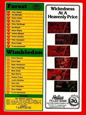 Forest vs Wimbleton 1985 Cup Match Programme new