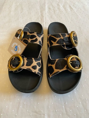 Fantasy Sandals Anatomical Leather Flatform Sandals Ponyskin Leopard New