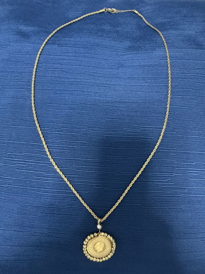 VG Styline gold-tone rosary-style necklace with double-sided round pendant