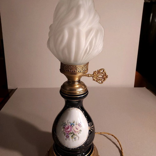 Limoges lamp antique bronze with hand-painted porcelain like new