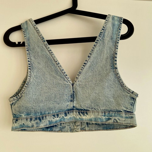 Jean crop top Pink Woman small size like new, light blue