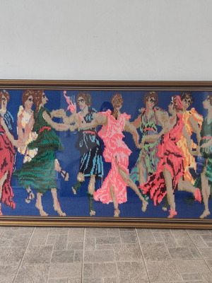 Vintage woven tapestry 'The Dance of the Muses', handmade loom art