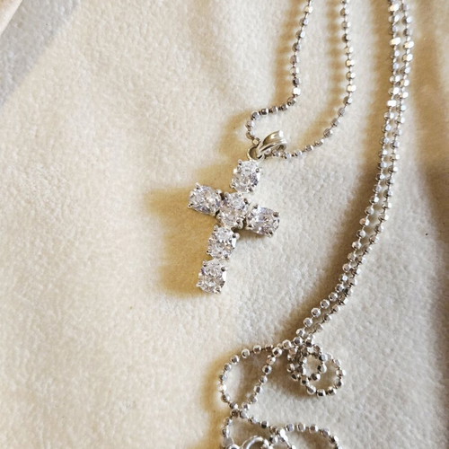 Silver cross and chain 925 used with handmade chain