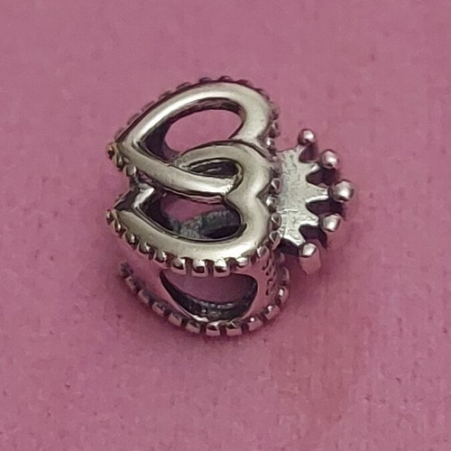 Charm with united hearts and crown, new, A.L.E. silver
