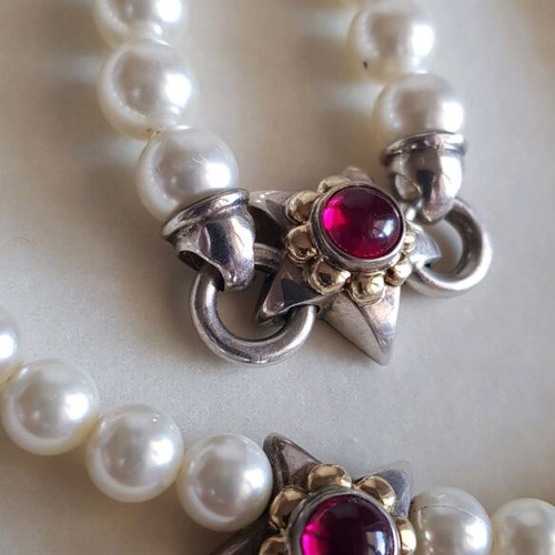 Pearl necklace and bracelet set silver 925 and 18K gold used
