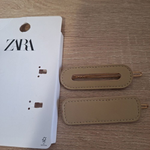 ZARA Faux Leather Hair Clips Set Beige Nude