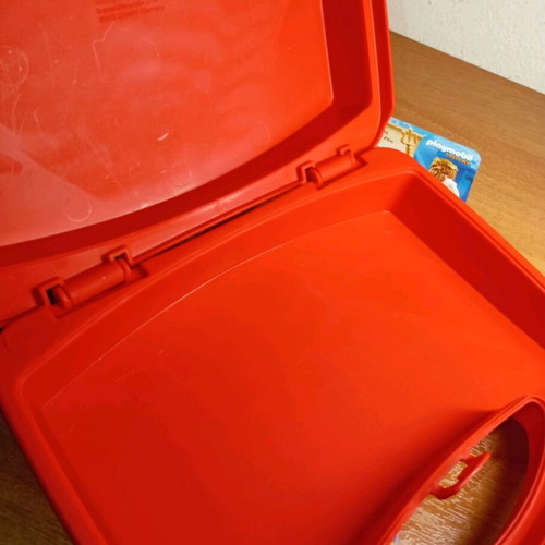 Playmobil cases used with cards and brochures