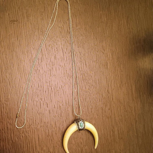 Crescent moon necklace with marcasite and chalcedony stones like new