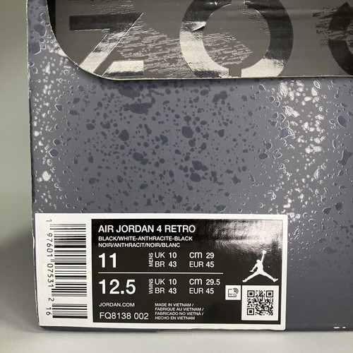 Jordan 4 Retro Fear (2024) sneakers, size 45