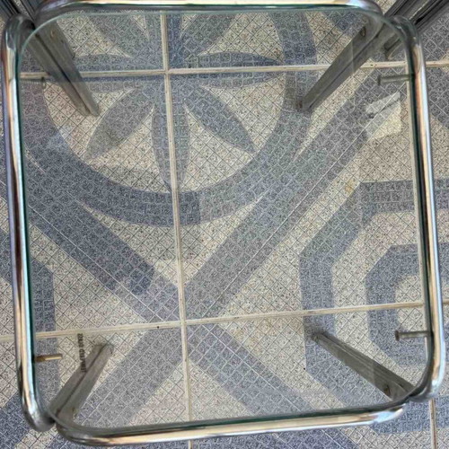 Set of 3 glass and metal coffee tables