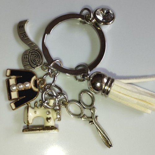 Sewing accessory new with sewing machine, scissors, tassel and rhinestones