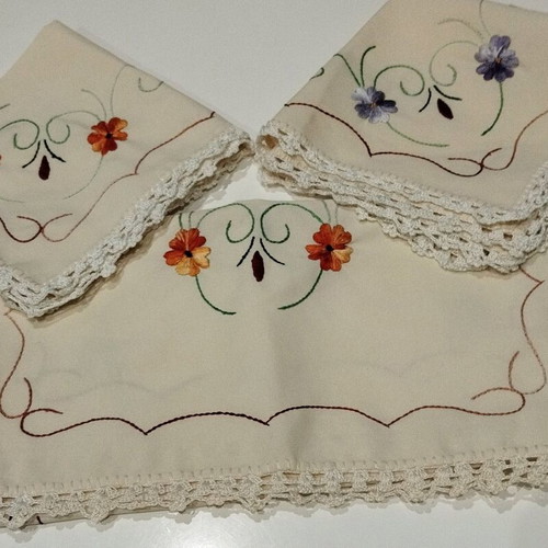Handmade Set of 3 Embroidered Pieces with Lace New
