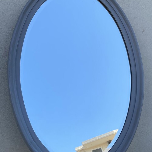 Bijouterie wall mirror used, large oval handmade wooden frame
