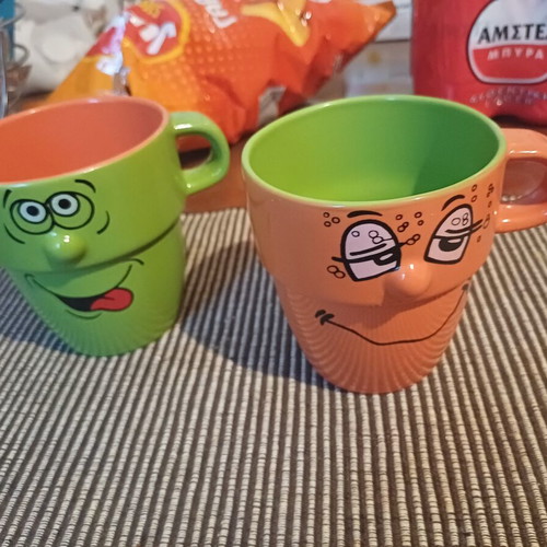 Vintage ceramic mugs Funny Faces set of 2