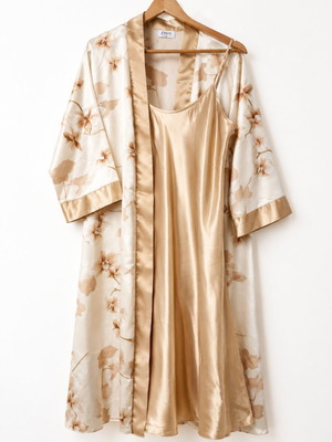 PARI women's nightdress and robe set new, size S, beige gold