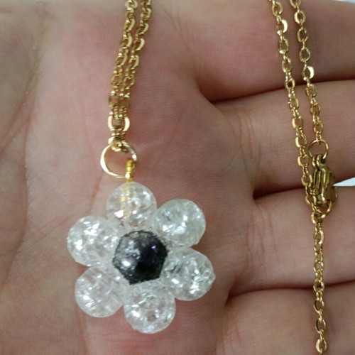 Women's Daisy Necklace with Natural Pearls Steel New