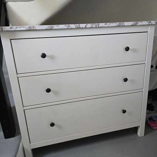 IKEA HEMNES 3-Drawer Chest used, white with faux-marble top