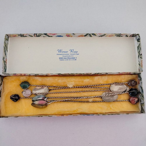 Werner Rupp metal spoons set of 6 used with semi-precious stones