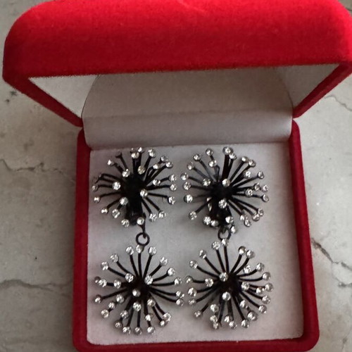Sea Urchin Earrings used with crystals in black metallic tone