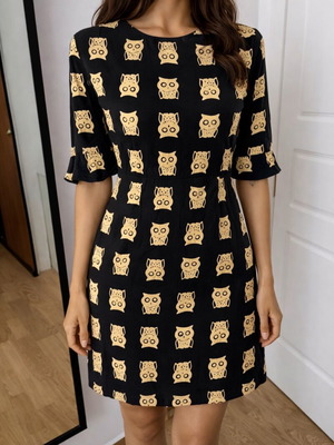 Sugarhill Boutique Black Owl Print Dress like new, viscose