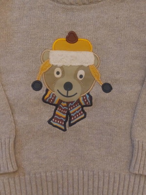 Knitted baby sweater used with teddy bear 12–18 months