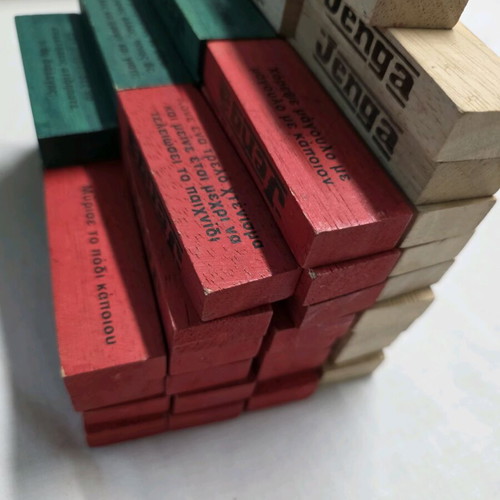 Jenga game used with colorful truth or dare blocks