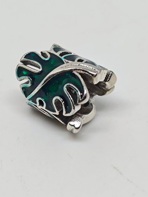 Silver Charm 925 Monstera Leaves with Green Enamel like new