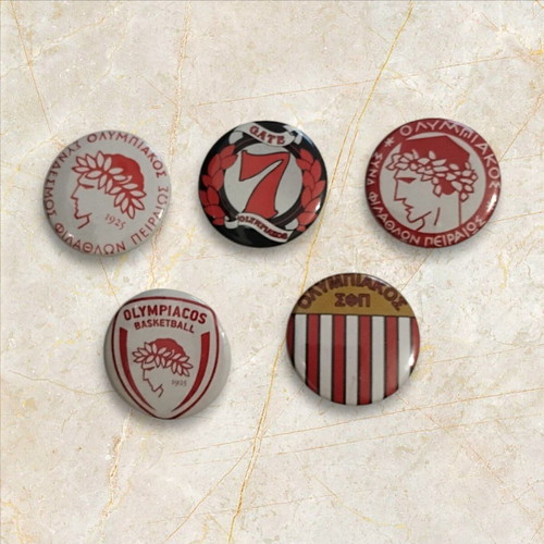 Olympiacos badges new, set of 5 with safety pin