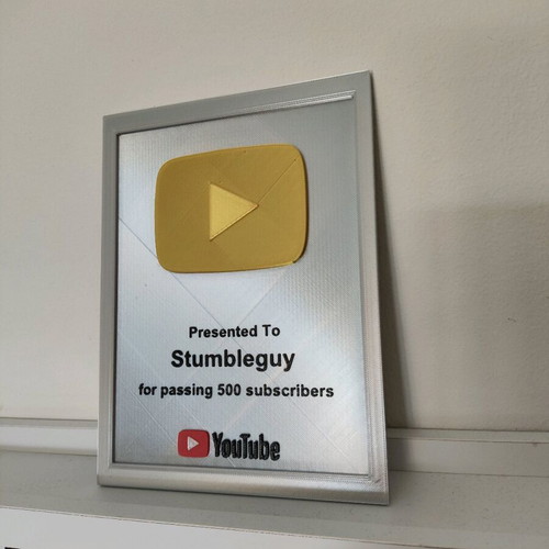 Custom 3D printed YouTube plaque for subscriber milestone