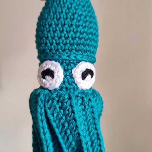 Amigurumi knitted squid doll new, petrol blue