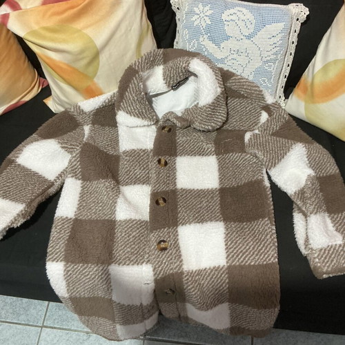 Shein checkered furry jacket, brown and white, size S (36)