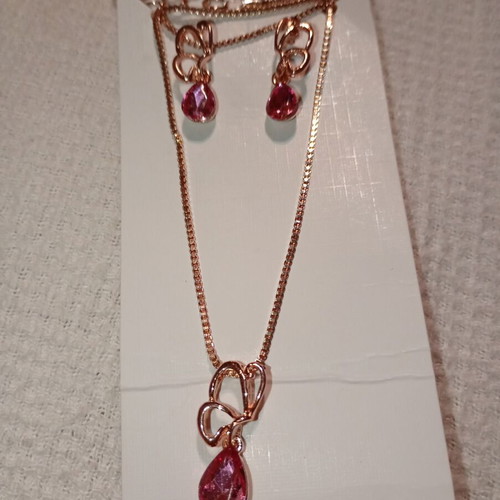 Butterfly on Drop Jewelry Set, rose gold plated