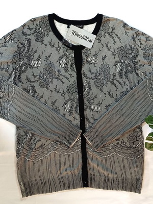 Tonsurton grey floral cardigan new with lace pattern