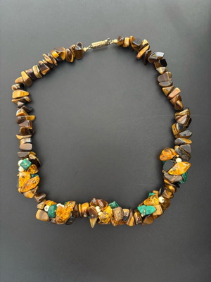 Vintage 80s Statement Choker with Tiger Eye and Malachite like new