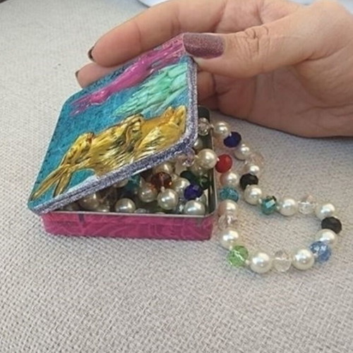 Decorative metal box with rabbits handmade