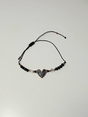 Handmade macrame bracelet with black heart new