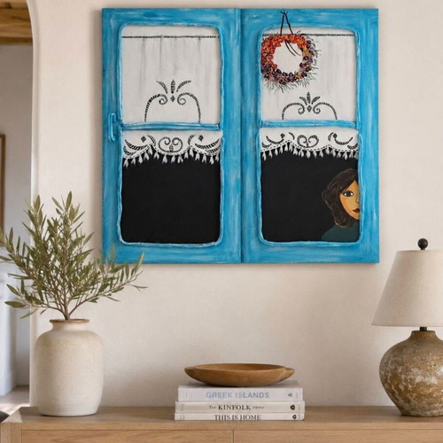 Decorative Handmade Wall Painting Inspired by Greek Island Aesthetic