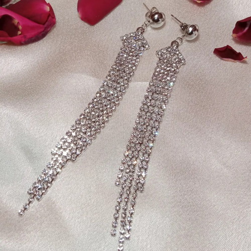 Dangling earrings with rhinestones silver color, new