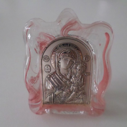 Silver icon on Murano glass new, with packaging
